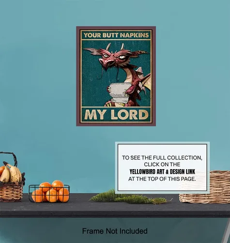 Miniatura 7 de Your Butt Napkins My Lord - GRANDE 11 x 14 - Decoraciones de dragón - Divertido arte de pared de baño - Decoración gótica gótica de baño - Impresión