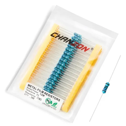 Miniatura 90 de Chanzon - 100 resistencias de película metálica 1/2 W (0.5 W) 10 Ω ohmios ±1% de tolerancia 10R MF, resistencias de agujero pasante con limitación