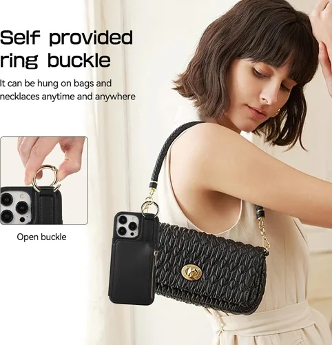 Miniatura 2 de UEEBAI Funda tipo cartera cruzada para iPhone 13 Pro Max de 6.7 pulgadas, tarjetero con función atril y bloqueo RFID, funda de piel sintética