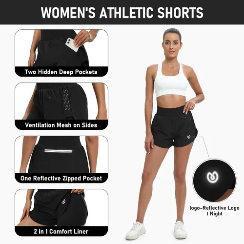Miniatura 3 de MSDC Pantalones cortos deportivos para mujer, de secado rápido, cintura alta, pantalones cortos de correr ligeros para entrenamiento, gimnasio
