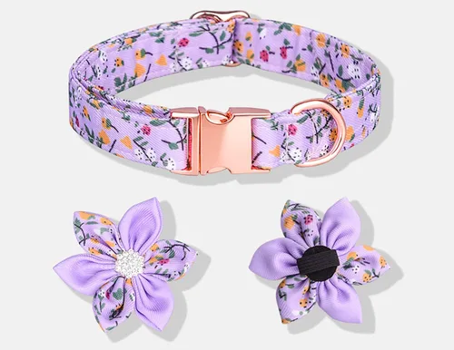 Miniatura 2 de Collar de cachorro con patrón floral, bonito collar de perro con flor de diamantes de imitación desmontable para perras (S, azul)