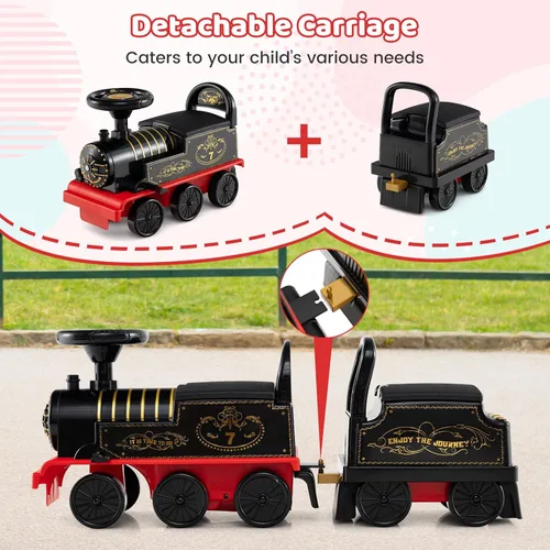 Miniatura 2 de Costzon Tren de paseo de 2 plazas con carruaje, juguete de 6 V con almacenamiento debajo del asiento, reposapiés, silbato de tren, música y luces