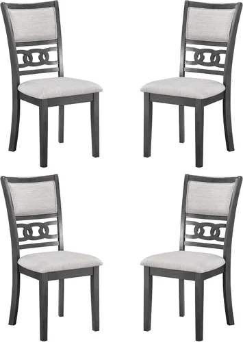 New Classic Furniture Gia - Silla de comedor (juego de cuatro), asiento y respaldo tapizados en tela gris claro, color gris