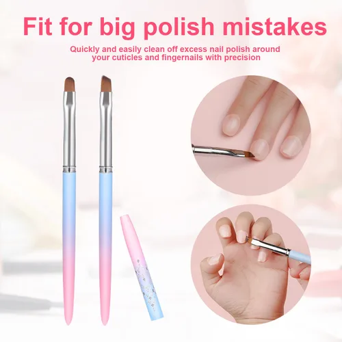 Miniatura 6 de 2 pinceles de limpieza para arte de uñas, pinceles de pintura para uñas con cabeza redonda y en ángulo, herramientas de pintura para diseño de arte