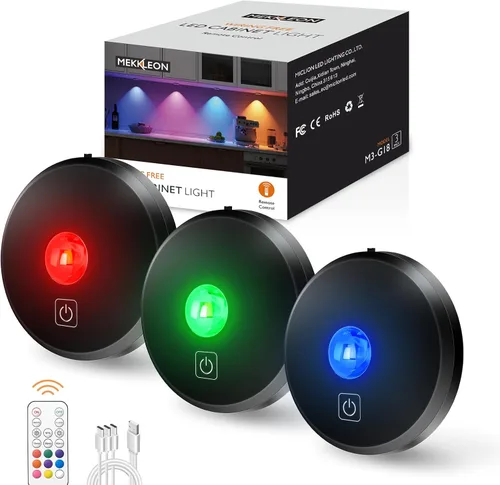 Luces de disco RGB con control remoto, luces LED adhesivas recargables de 2000mAh, 9 colores y 2 dinámicos, luz táctil con temporizador, iluminación