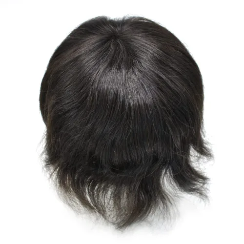 Miniatura 5 de Toupee de cabello humano completo Poly para hombre, pieza de cabello duradero inyectado PU sistema de reemplazo de cabello natural línea capilar 1#