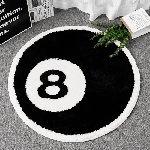 ELDONE Alfombra negra de 8 bolas, bonita, única, divertida, redonda, de 2.7 pies, para dormitorio, baño, sala de estar, dormitorio, antideslizante,