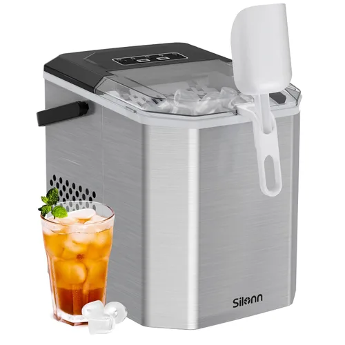Miniatura 10 de Silonn Crescent - Máquina de hielo para encimera, fusión lenta y hielo cristalino, máquina de hielo autolimpiante con grosor de hielo ajustable