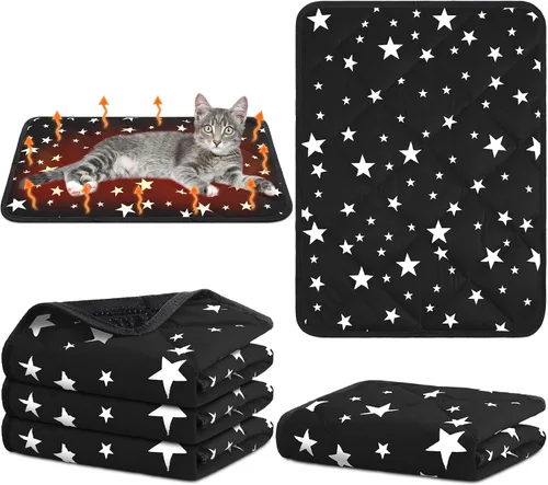 Miniatura 12 de Namalu Paquete de 4 Camas Autocalentables para Gatos, Alfombrilla Autocalentable para Gatos con Patrón de Estrella, Almohadilla Suave para Jaula