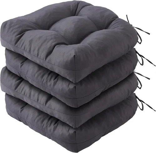 Miniatura 8 de IPYNBAP Juego de 2 cojines para sillas de exterior, cojines para sillas de patio con lazos, 17x17+4" cojines de asiento acolchados para exteriores