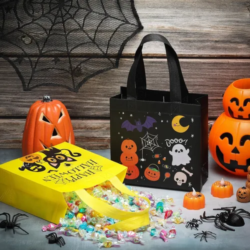 Miniatura 3 de 100 bolsas de Halloween para dulce o truco, bolsas de Halloween con asas, bolsas no tejidas de Halloween, bolsas de Halloween para envolver regalos
