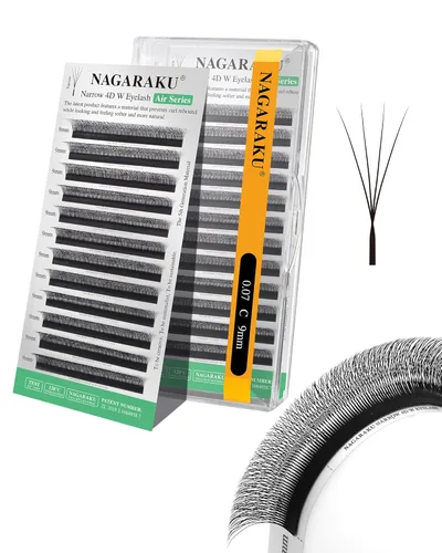 Miniatura 199 de NAGARAKU Extensiones de pestañas Double Tips 4D W, suministros con puntas dobles, gruesas con rizado D de 0.07 mm, bandeja mixta 8-15 mm, 0.07-D