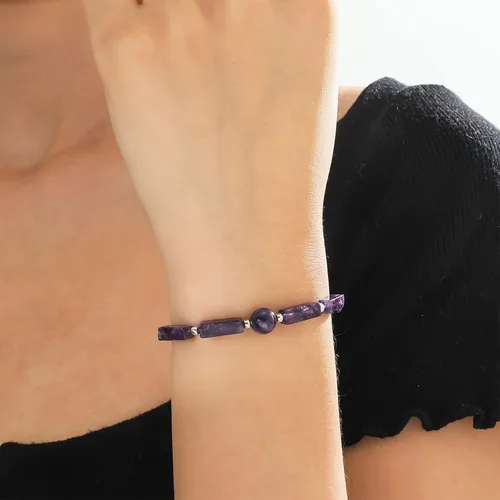 Miniatura 7 de Harry and Henry Pulsera de amatista para mujer, pulseras de energía con cuentas naturales para adelgazar la terapia linfática, pulsera para aliviar