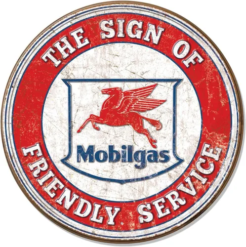 Desperate Enterprises Mobil Gas - Letrero de acero totalmente grabado en relieve - Letreros de garaje vintage - Decoración nostálgica de pared de