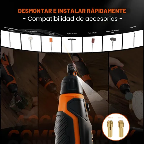 Miniatura 4 de HARDELL Herramienta rotativa inalámbrica de 12 V, kit de herramientas rotativas de 6 velocidades, herramientas rotativas eléctricas de 30000 RPM