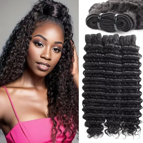 Miniatura 16 de Manojos de cabello humano ondulado profundo de 12, 14, 16 pulgadas, paquetes de ondas de agua, 100% sin procesar, 10A, cabello humano virgen