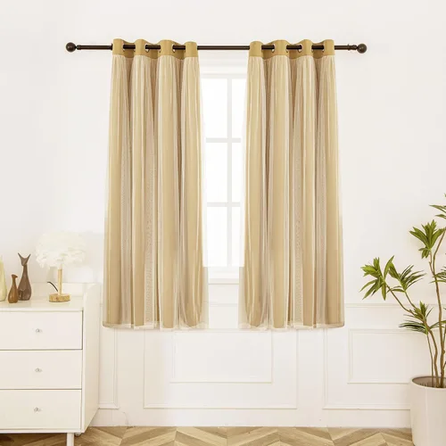 Miniatura 16 de INLINAS Cortinas opacas beige con superposición transparente, paneles térmicos y de reducción de ruido con ojales en la parte superior