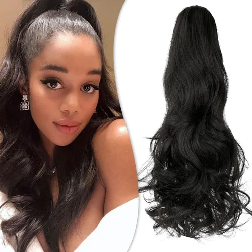 Miniatura 19 de Extensión de cola de caballo con clip de garra, extensiones de cabello ondulado de 18 pulgadas, cola de caballo larga para mujer, extensiones