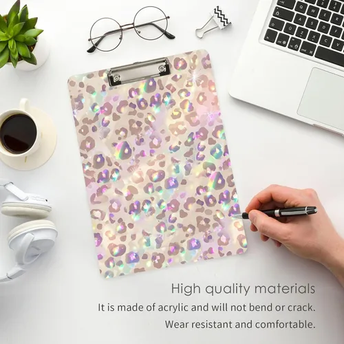Miniatura 2 de Portapapeles de plástico con estampado de leopardo arcoíris, diseño de moda, tamaño carta, para estudiantes, niños, mujeres y hombres, tablero de A