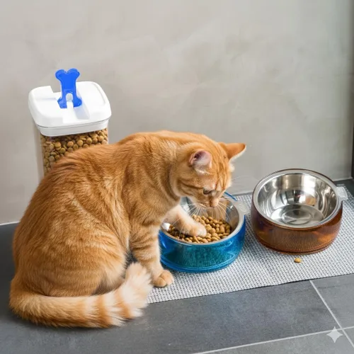 Miniatura 2 de Felli Oblik Cuenco de Comida y Agua para Perros de Acrílico Elevado de Acero Inoxidable Plato Ovalado Inclinado para Perros de Patas Cortas y Dorado