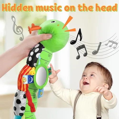 Miniatura 2 de LIGHTDESIRE Juguetes musicales para bebé, oruga, juguetes para bebés, animales de peluche con diseño de regla, espejo, cuerda de tirar y campana