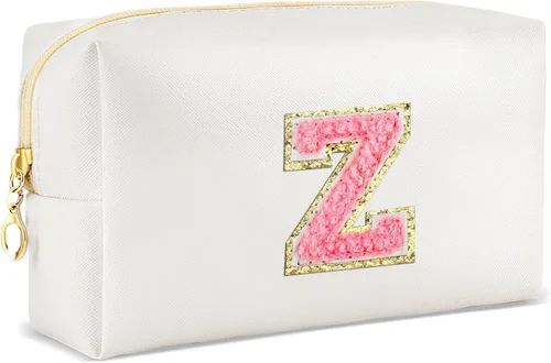 Miniatura 97 de URSKYTOUS Regalos para niñas, bolsa de maquillaje con inicial, bolsa de cosméticos personalizada con cremallera, bonita bolsa de aseo de viaje, Azul