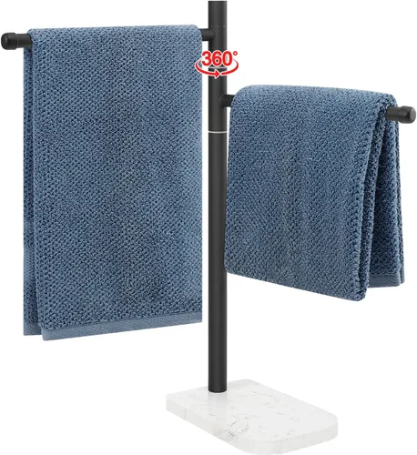 Toallero de mano, soporte para toallas de mano en forma de F con base de mármol, barra de soporte giratorio de acero inoxidable para toalla de mano