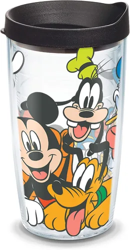 Taza de viaje Tervis Disney Mickey Group hecha en Estados Unidos de doble pared aislada mantiene las bebidas frías y calientes, 16 onzas, Clásico