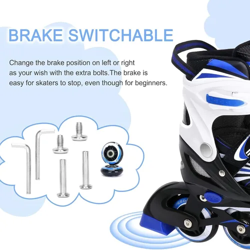 Miniatura 7 de Patines en línea ajustables de 4 tallas para niños, patines en línea para niños con rueda iluminada, patines en línea iluminados para exterior