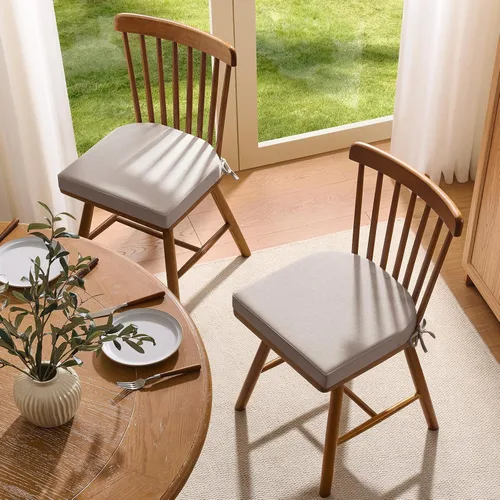 Miniatura 7 de downluxe Cojines para sillas de comedor, almohadillas de lino de espuma viscoelástica para sillas de cocina con lazos, cubierta impermeable, Beige