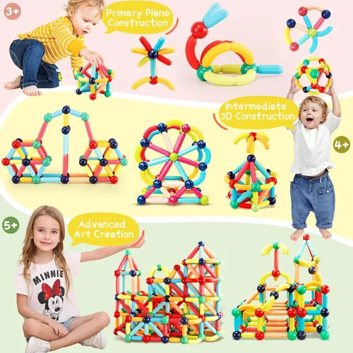 Miniatura 4 de 64 piezas bloques de construcción magnéticos, juguetes magnéticos Montessori para niños pequeños, juguetes de aprendizaje STEM para niños y niñas