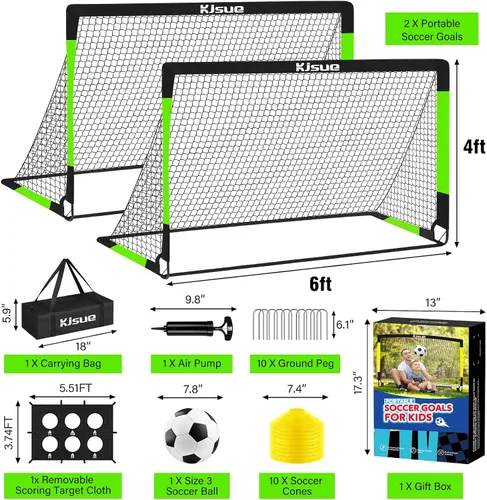 Miniatura 2 de Juego de portería de fútbol infantil para patio trasero – 2 porterías de fútbol de 6 x 4 pies, equipo de entrenamiento, red de fútbol para niños