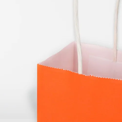 Miniatura 9 de Cada paquete de 100 bolsas pequeñas de papel kraft naranja y morado con asas a granel