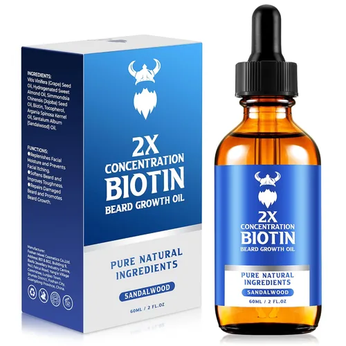 Aceite para el crecimiento de la barba, aceite de biotina para barba de concentración 2X para hombres (2 onzas), aceite natural para barba con
