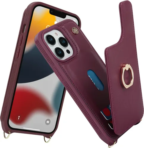 Miniatura 3 de Lipvina Funda para iPhone 13 Pro Max/iPhone 12 Pro Max con tarjetero para mujeres, correa cruzada con cordón, soporte para tarjeta de crédito