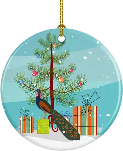 Miniatura 8 de Caroline's Treasures Adorno de cerámica de Navidad pintado o de codorniz chino, decoración colgante de árbol de Navidad verde azulado para el hogar