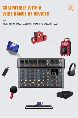 Miniatura 6 de A-Series Mezclador Profesional para Grabación de Música de DJ, Escenario, Karaoke con 99 Efectos DSP, Unidad USB para Entrada de Grabación