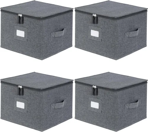Miniatura 9 de popoly Paquete de 2 cajas de almacenamiento para platillos de 7", contenedor de almacenamiento de vajilla con 24 divisores de fieltro para cuencos