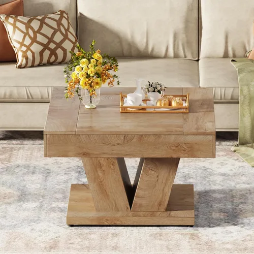 Miniatura 3 de Tribesigns - Mesa de café cuadrada, mesa de centro de madera para sala de estar, mesa de acento moderna de 31.5" para cóctel y té, natural