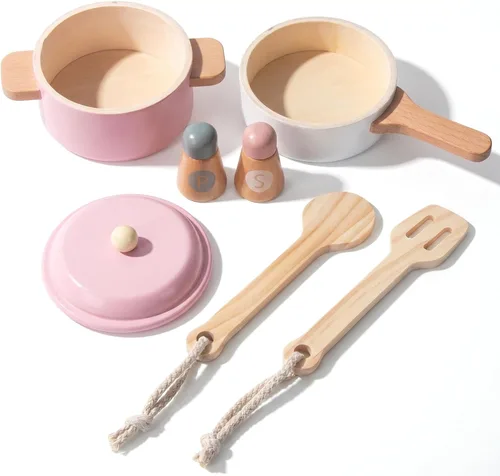 Miniatura 7 de Juguetes de cocina prémium para niños pequeños, utensilios de cocina de madera, accesorios para juego de cocina de simulación, juguete