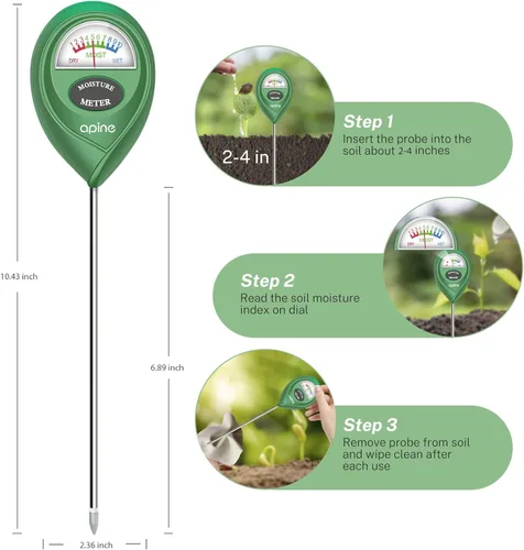Miniatura 2 de apine Medidor de humedad del suelo, medidor de humedad de plantas, medidor de agua para plantas de interior/exterior, hidrómetro para plantas (verde)