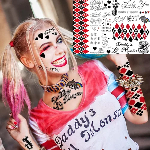 Miniatura 6 de VANTATY 5 hojas de tatuajes temporales 3D de Halloween para mujeres, niñas y adultos, calcomanías de tatuaje falsas HQ, kit de maquillaje para C