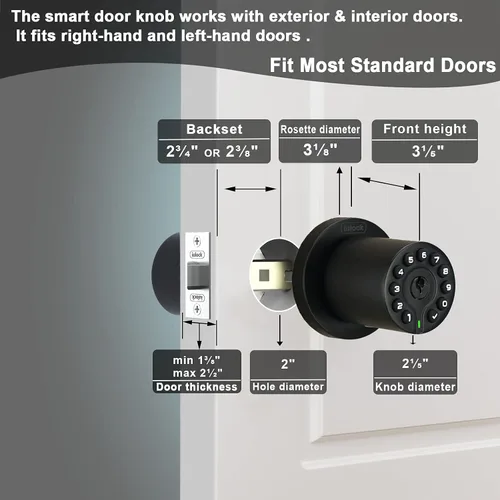 Miniatura 6 de iulock IU-20 Cerradura de puerta con código, pomo de puerta electrónico con teclado y llave, cerradura automática, resistente al agua, función