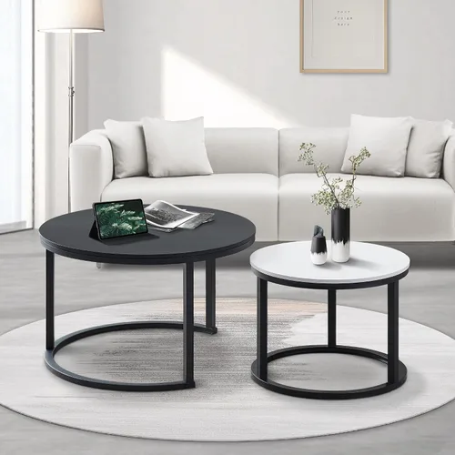 Miniatura 7 de MASAKA B&W Juego de 2 mesas auxiliares apilables modernas para sala de estar, dormitorio u oficina, apilables y versátiles para espacios pequeños