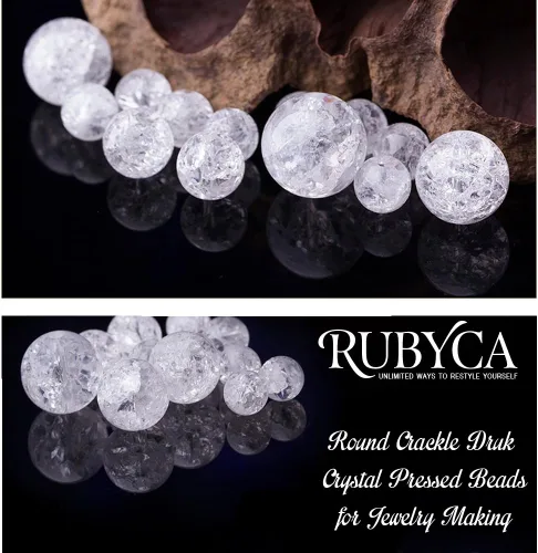 Miniatura 9 de RUBYCA Surtido de cuentas de cristal checo de Druk Crackle redondas mixtas para la fabricación de joyas (0.157 in, 50 unidades)