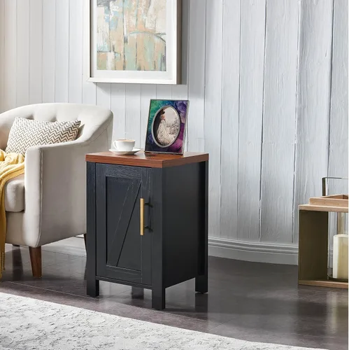 Kings Brand Furniture Sendero Mesita de noche auxiliar con armario de almacenamiento, moderna y elegante mesita de noche con estante de