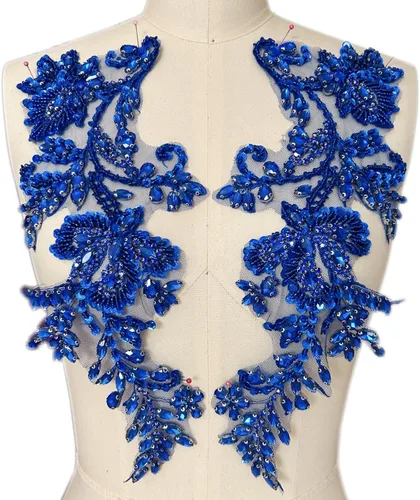 Miniatura 10 de Apliques de cuentas y diamantes de imitación hechos a mano para coser en parche de encaje de cristal, 1 par para ropa de bricolaje, vestido de Plata