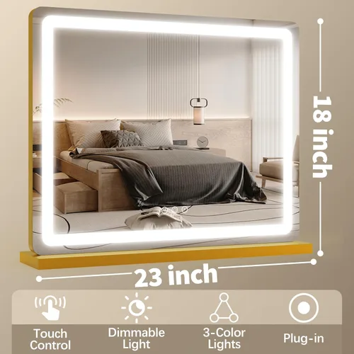 Miniatura 7 de FENNIO Espejo de tocador de 23 x 18 pulgadas con luces, espejo de maquillaje LED, espejo Hollywood con 3 modos de color y brillo ajustable, espejo