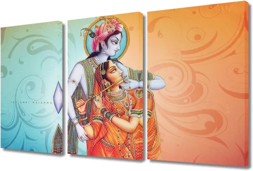Miniatura 54 de Pintura india hindú Dios Señor Krishna imágenes sobre lienzo, arte de pared de 3 piezas, arte de pared moderno, decoración del hogar para sala