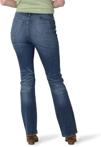 Miniatura 3 de Wrangler Jeans de bota de tiro alto para mujer, Cabaña Cobalto Plaid